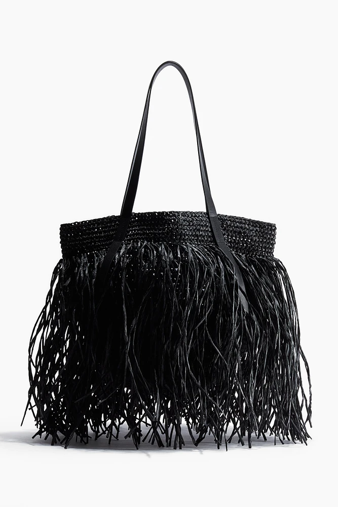 Straw Handbag with Fringe