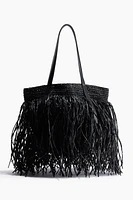 Straw Handbag with Fringe