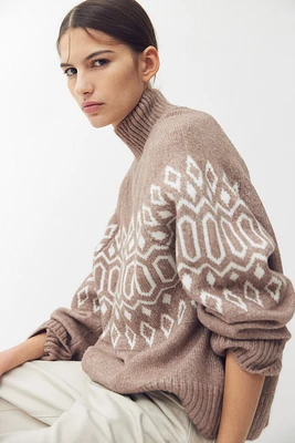 Jacquard-Knit Mock Turtleneck Sweater