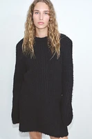 Fluffy Knit Sweater with Shoulder Pads