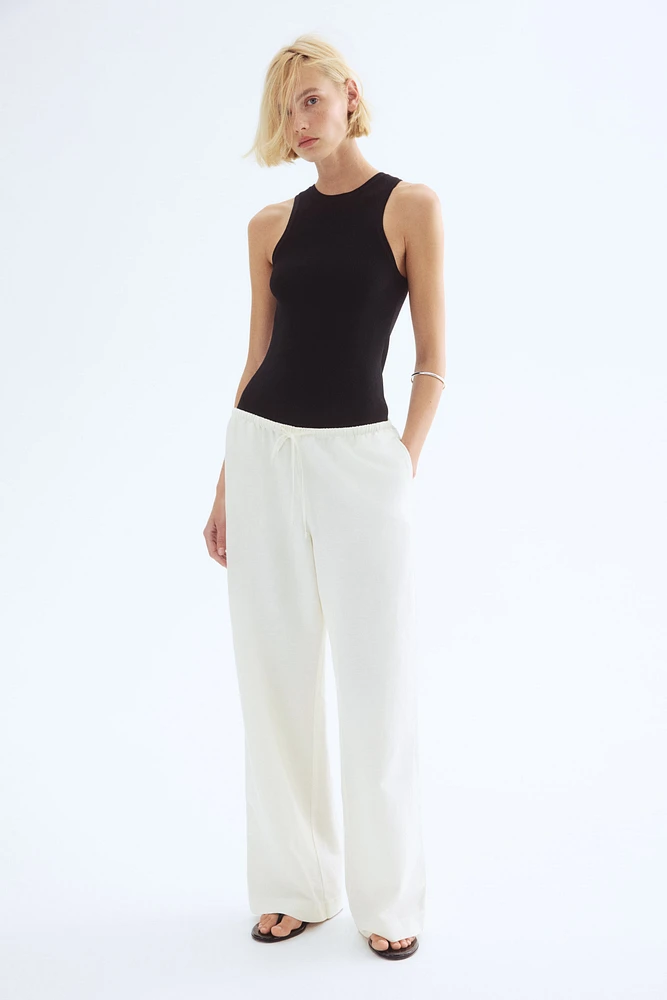 Straight linen-blend trousers