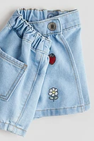 Embroidered-Detail Denim Skort