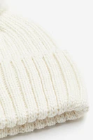 Rib-Knit Pompom Beanie