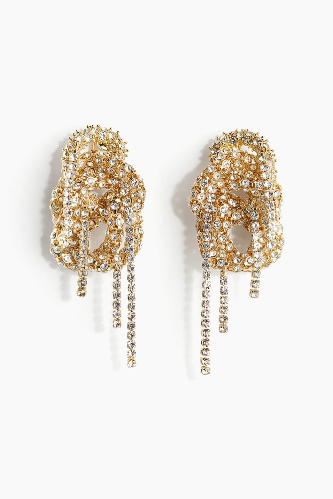 Rhinestone-Chain Cluster Clip Earrings