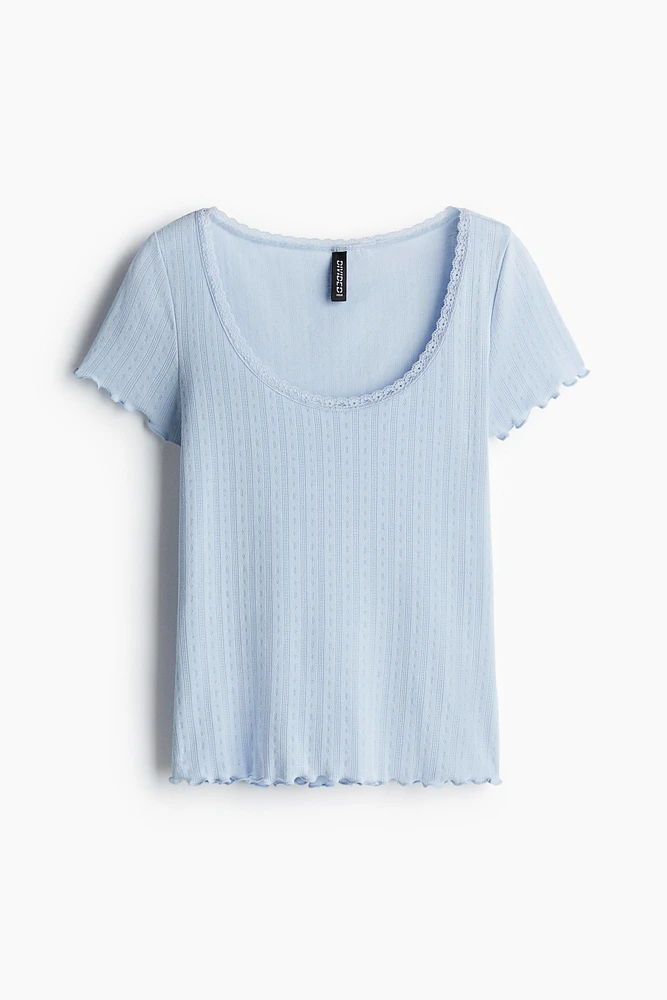 Lace-Trimmed Pointelle T-Shirt