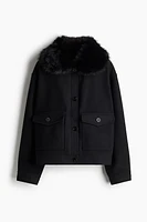 Twill Jacket with Fluffy Collar