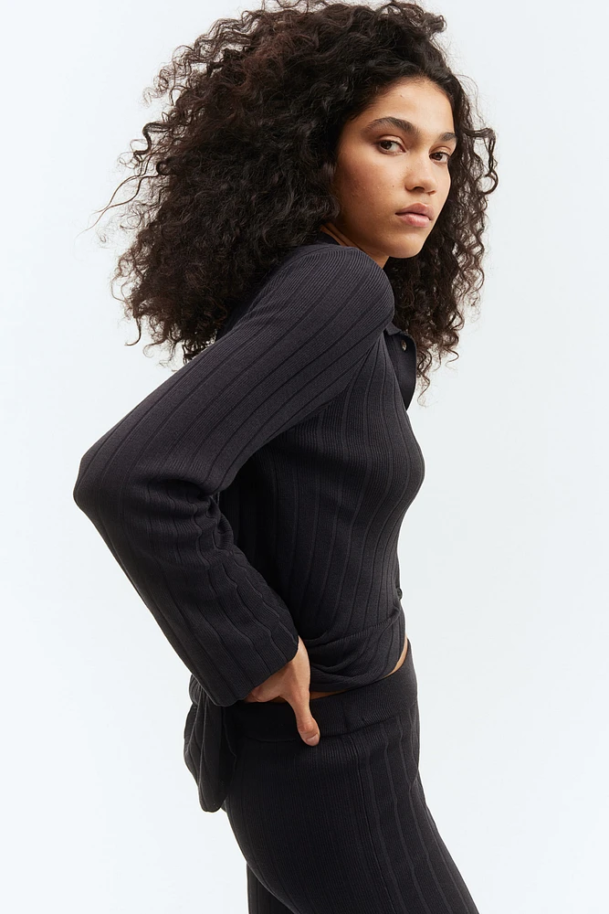 Rib-knit Button-front Top