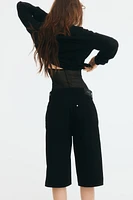 High-Waist Knee-Length Denim Shorts