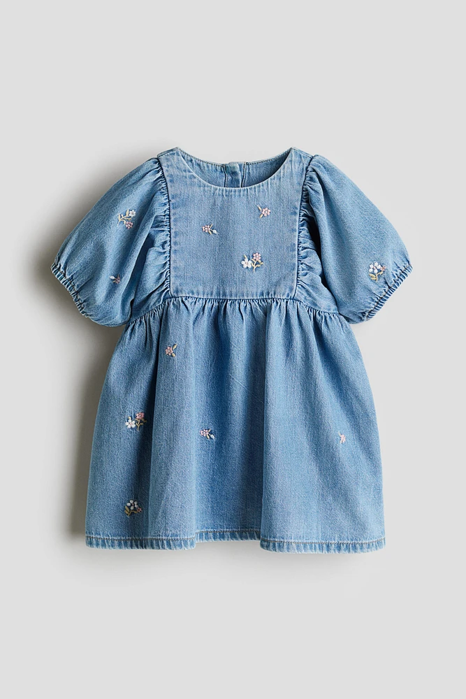 Embroidered-Detail Denim Dress