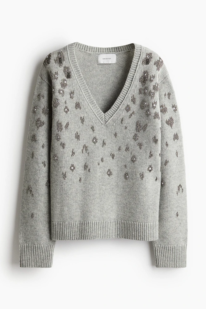 Bead-Embellished Wool Sweater