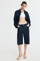 High-Waist Knee-Length Denim Shorts