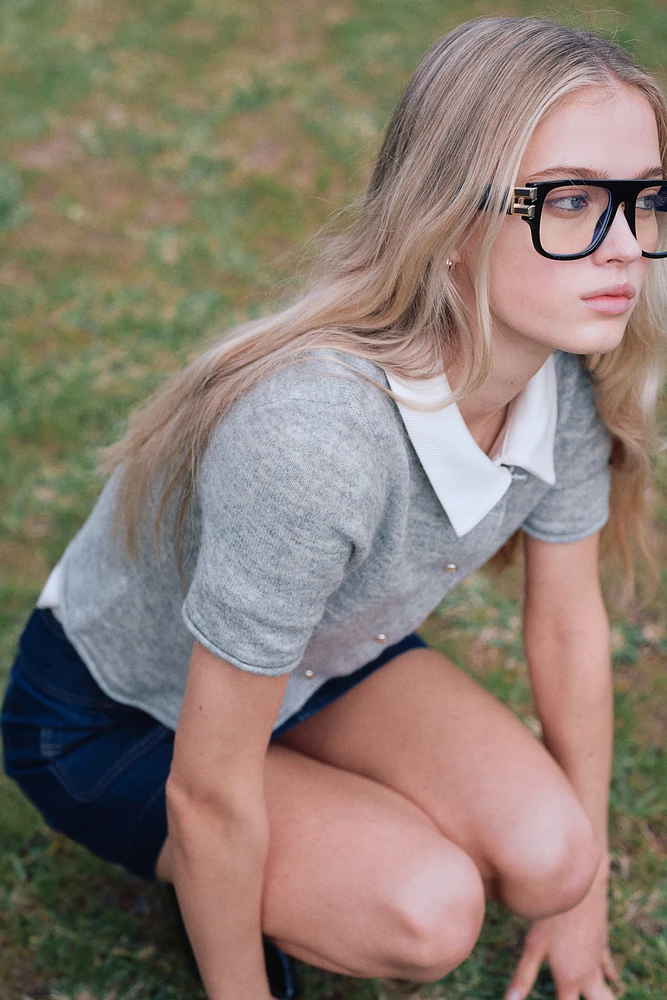 Short-Sleeved Fine-Knit Cardigan