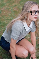 Short-Sleeved Fine-Knit Cardigan