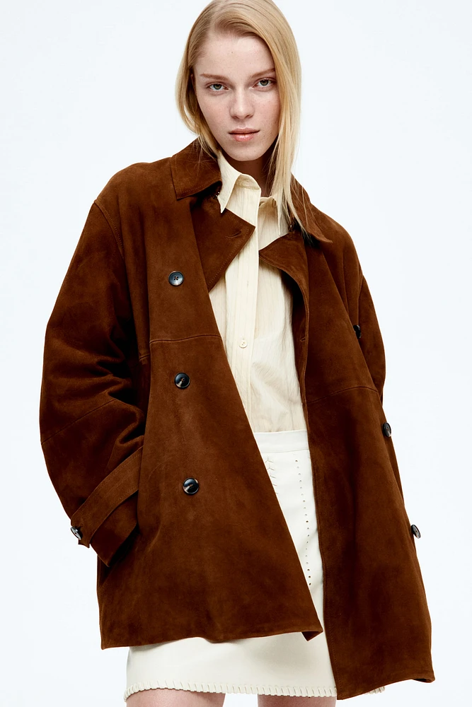 Veste à fermeture croisée en cuir velours