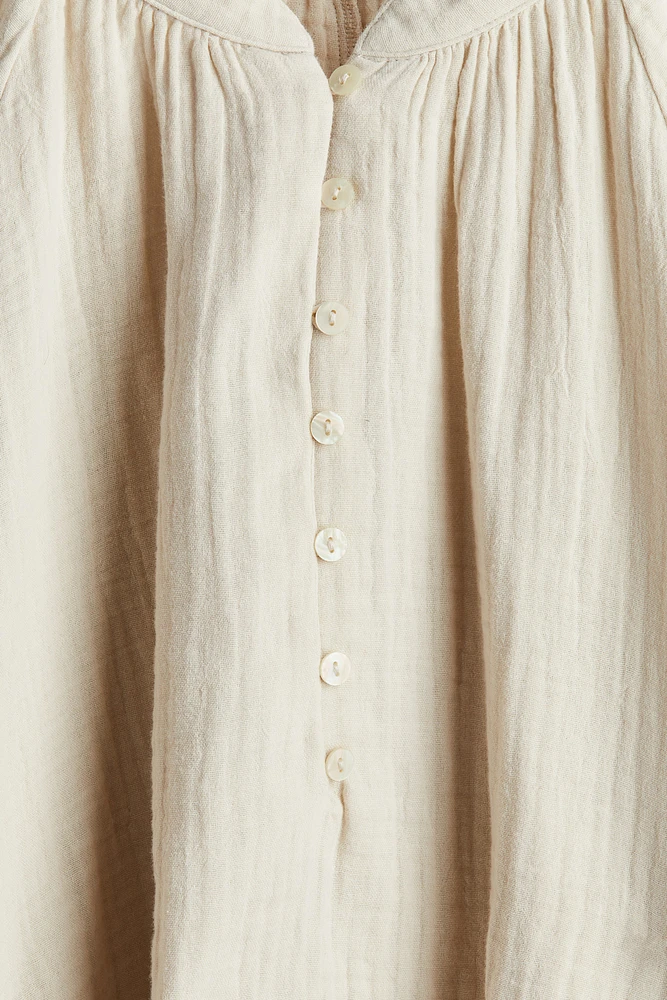 Balloon-Sleeved Muslin Blouse