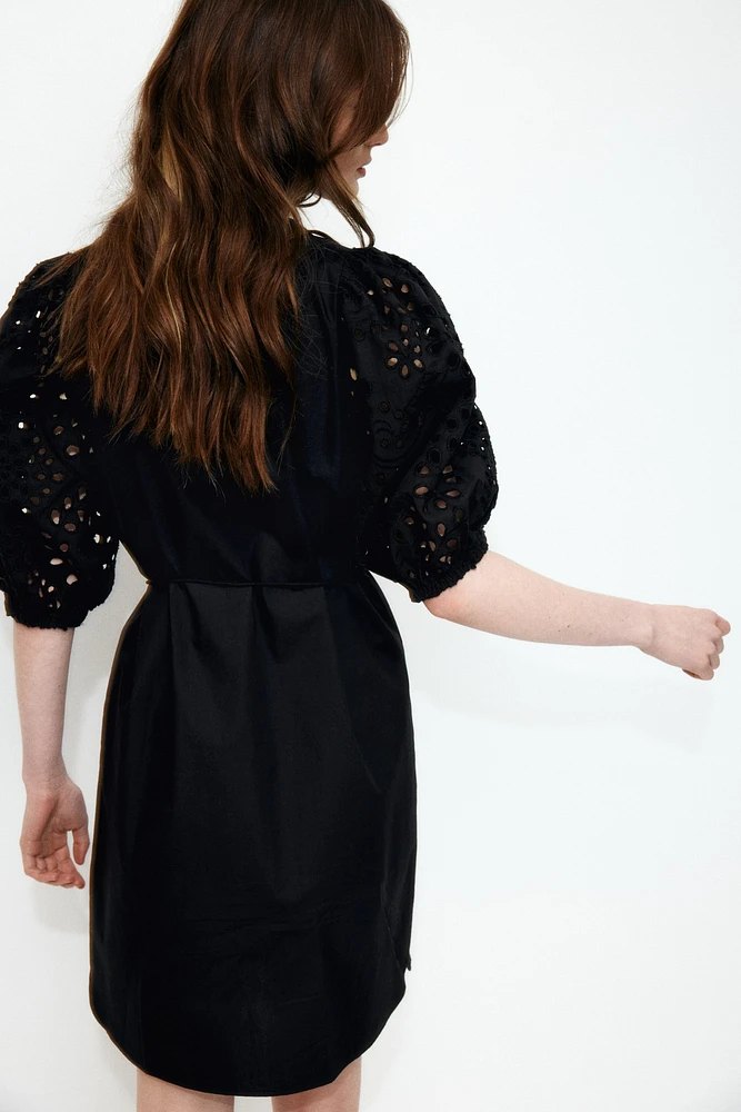 Dress with Eyelet-Embroidered Sleeves