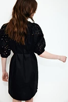 Dress with Eyelet-Embroidered Sleeves