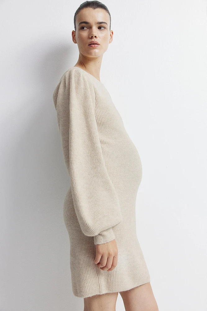 MAMA Balloon-Sleeved Rib-Knit Dress