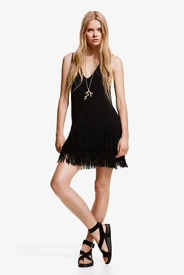 Fringe-trimmed Knit Dress