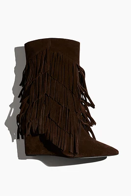 Fringe-Trimmed Suede Boots