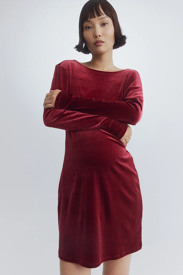 h&m red velvet dress Dark red Bow-Detail Velour Dress for kids
