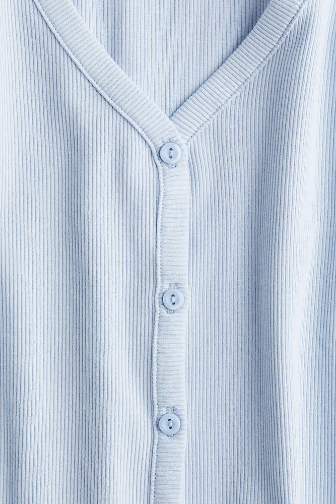 Ribbed Button-Front T-Shirt
