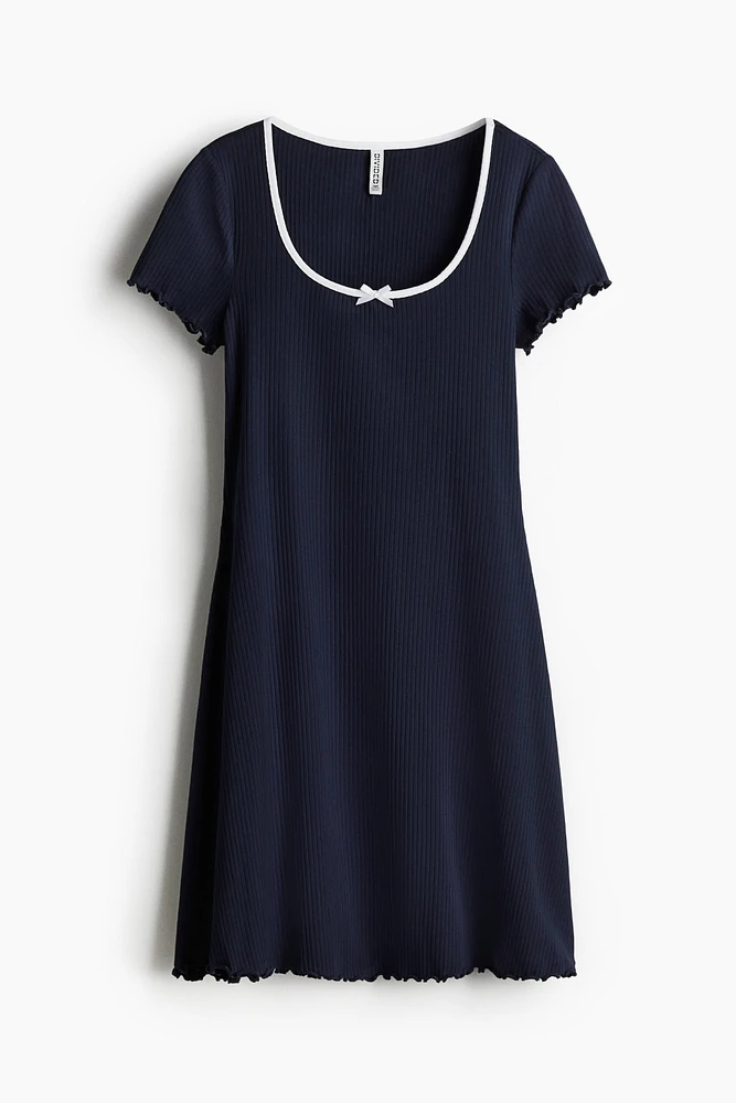 Overlocked-Trim Dress with Flared Skirt