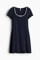 Overlocked-Trim Dress with Flared Skirt