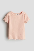 Ruffle-trimmed Ribbed T-shirt