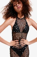 Sequined Fishnet Halterneck Dress