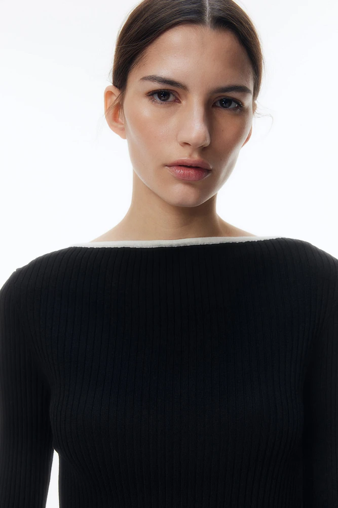 Rib-knit Boat-neck Top