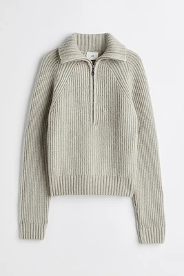 Rib-knit Half-zip Sweater