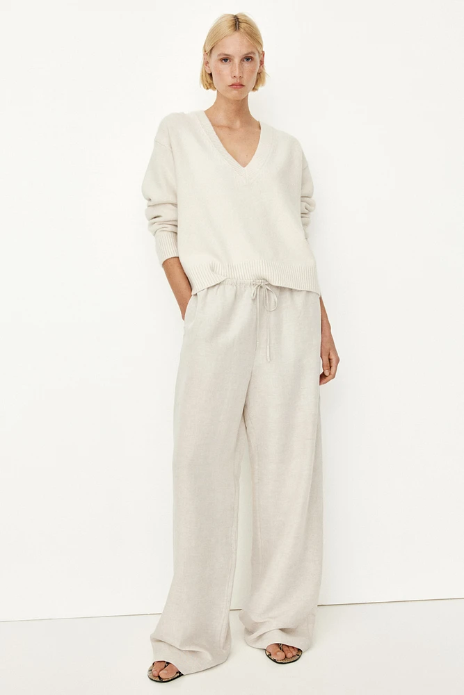 Straight linen-blend trousers