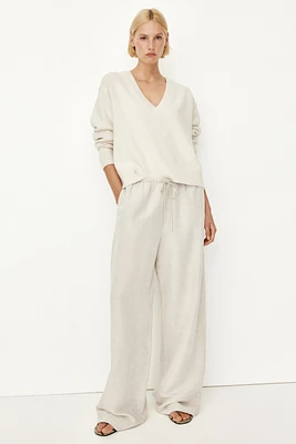 Straight linen-blend trousers