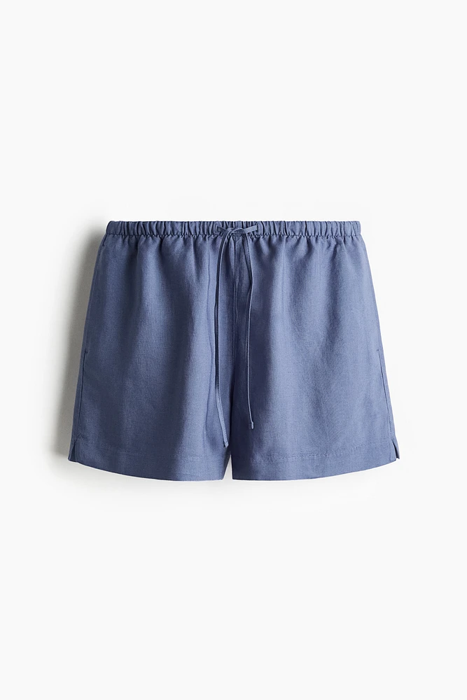 Short en lin mélangé avec cordon de serrage