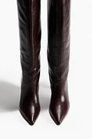 Knee-High Leather Boots with Pointed Toes