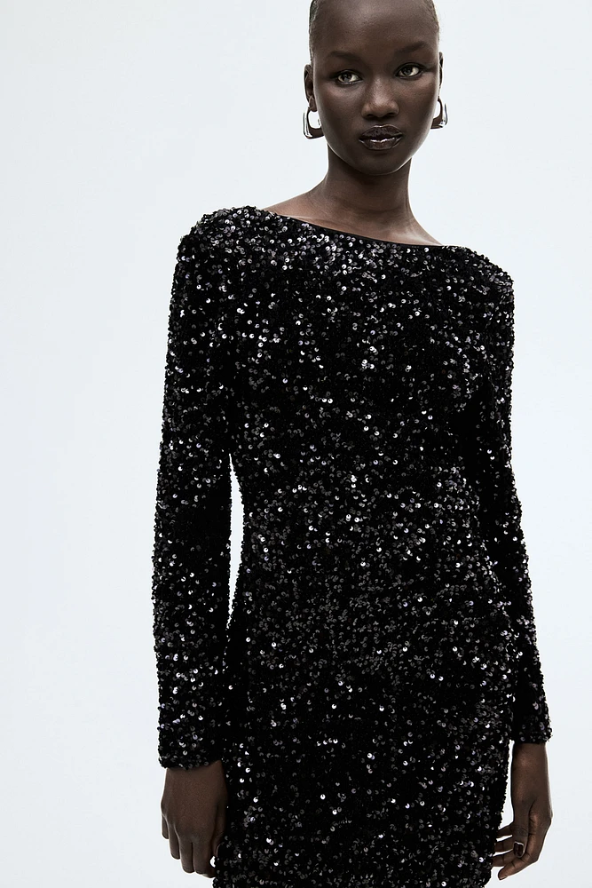 Sequined Dress with Low-Cut Back