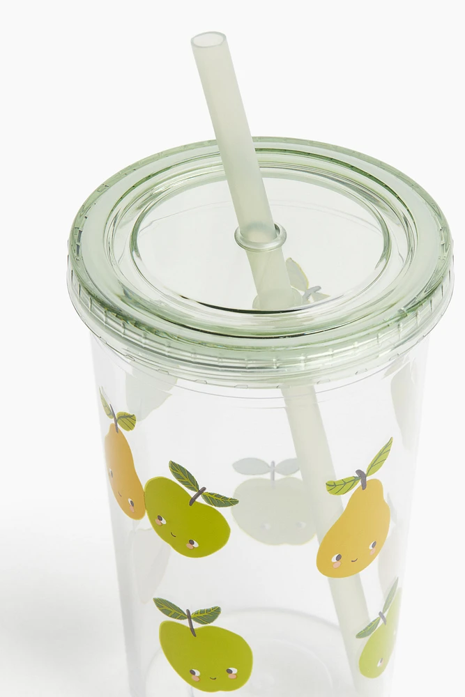 Patterned Plastic Mug with Straw