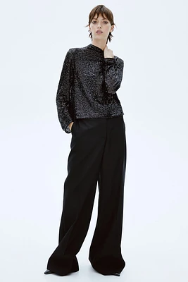 Sequined Mock Turtleneck Top