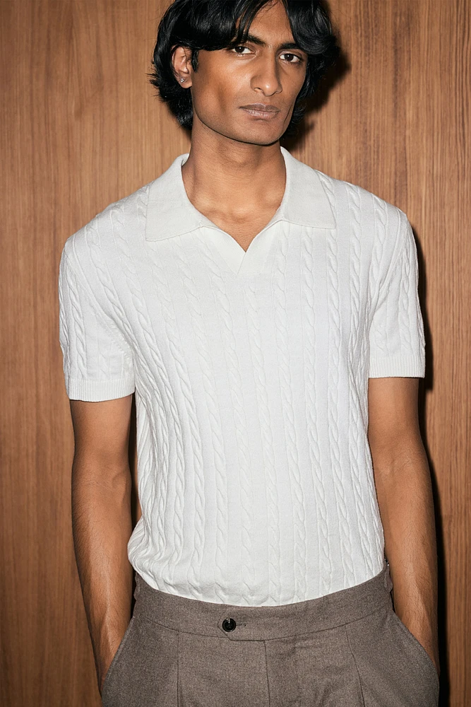 Regular-Fit Cable-Knit Polo Shirt