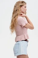 Ruffle-Trimmed Pointelle-Knit Top