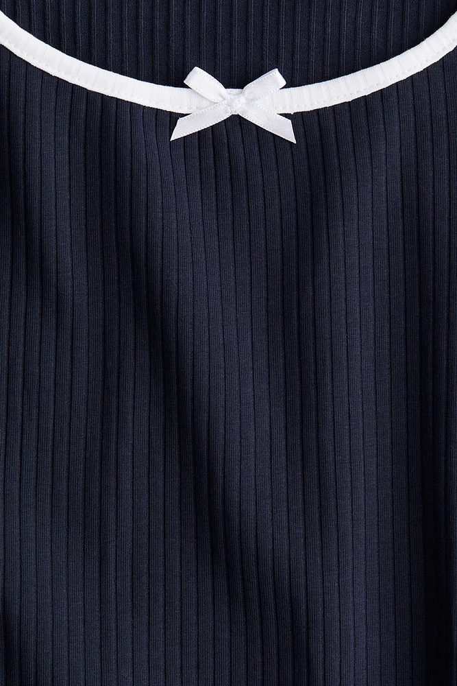 Overlocked-Trim Dress with Flared Skirt