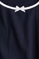 Overlocked-Trim Dress with Flared Skirt