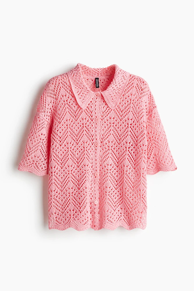 Short-Sleeved Pointelle-Knit Shirt