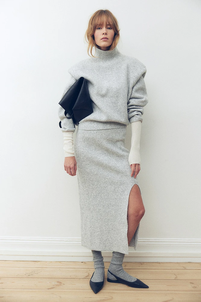 Shoulder-Pad Mock Turtleneck Sweater