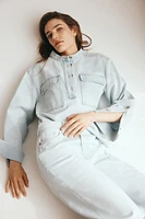 High-Waist Knee-Length Denim Shorts