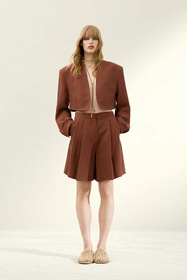 Cropped Linen-Blend Blazer