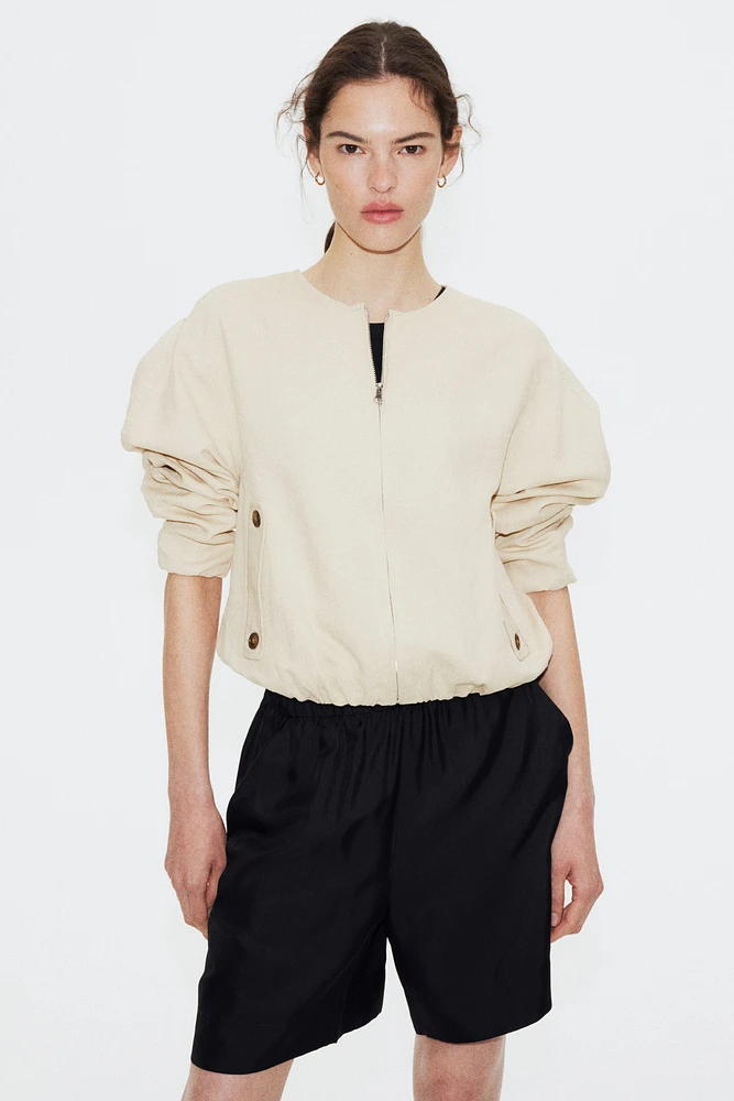 Linen-Blend Bomber Jacket