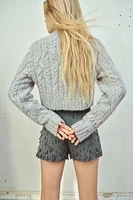 Cropped Cable-Knit Cardigan