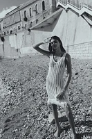 Fringe-Trimmed Hole-Knit Dress
